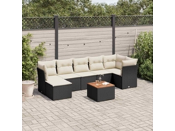 Vidaxl 8 Pcs Conjunto Sofás De Jardim Com Almofadões Vime Pe Preto