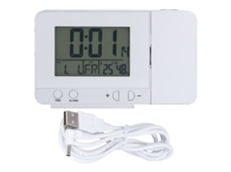 Despertador Baok com projeção LED retroiluminada, carregamento USB multifuncional, hora e temperatura.