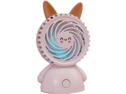 Ventilador portátil usb mini fofo coelho com luz, 3 modos, rosa