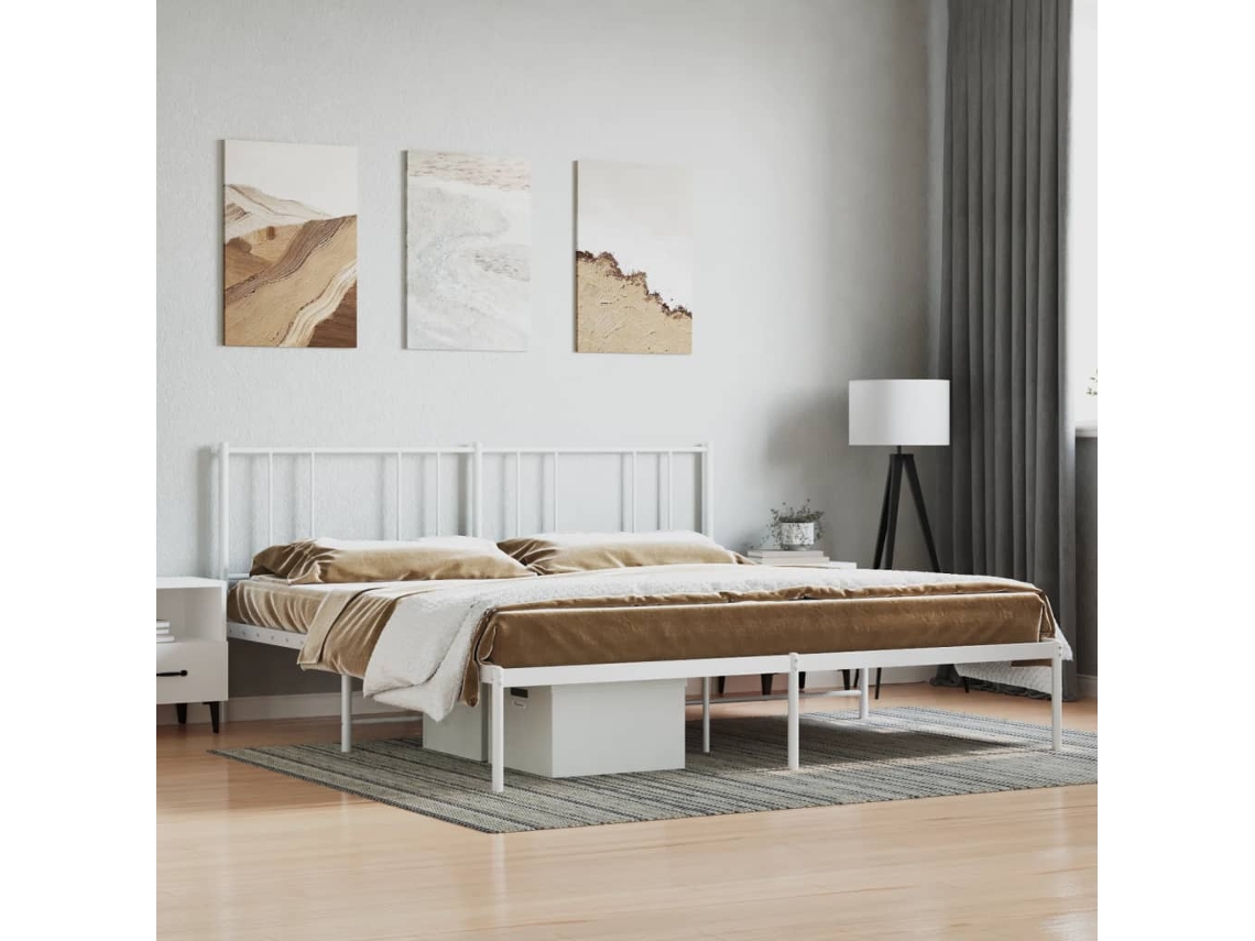 Estrutura De Cama Com Cabeceira 200x200 Cm Metal Branco