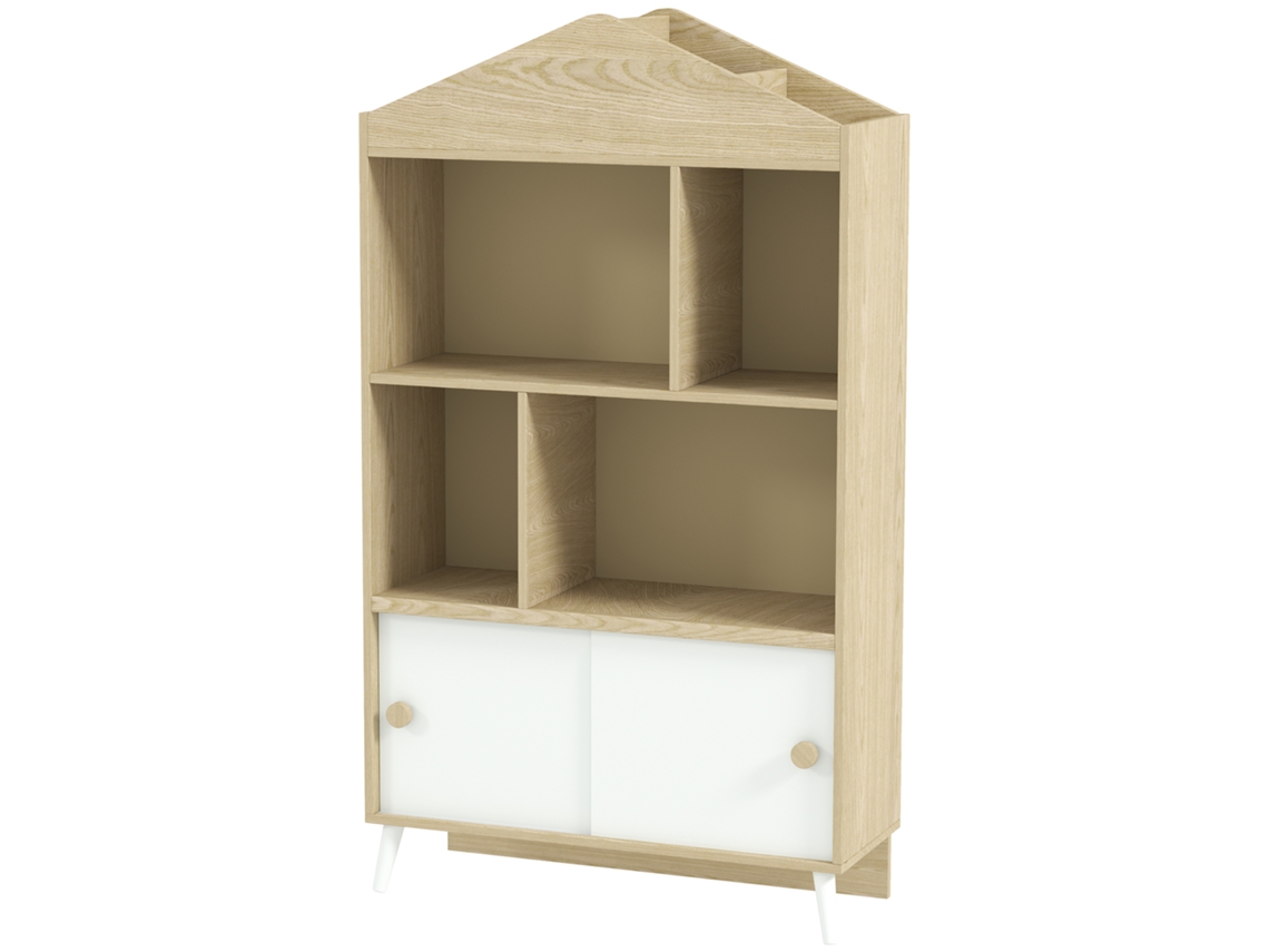 Estante Infantil De Madeira Com 4 Compartimentos De Livros Para Crianças Com Prateleiras Abertas E Armário Para Domitório Sala De Jogos 80x30x140,5