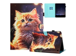 Capa De Couro Com Textura De Lichia E Suporte Para Cartão Com Estampa De Gato Para Amazon Fire Hd 10 (2023)