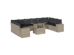 Conjunto de 11 Sofás de Jardim com Almofadões Vime Pe Cinzento MAISON EXCLUSIVE
