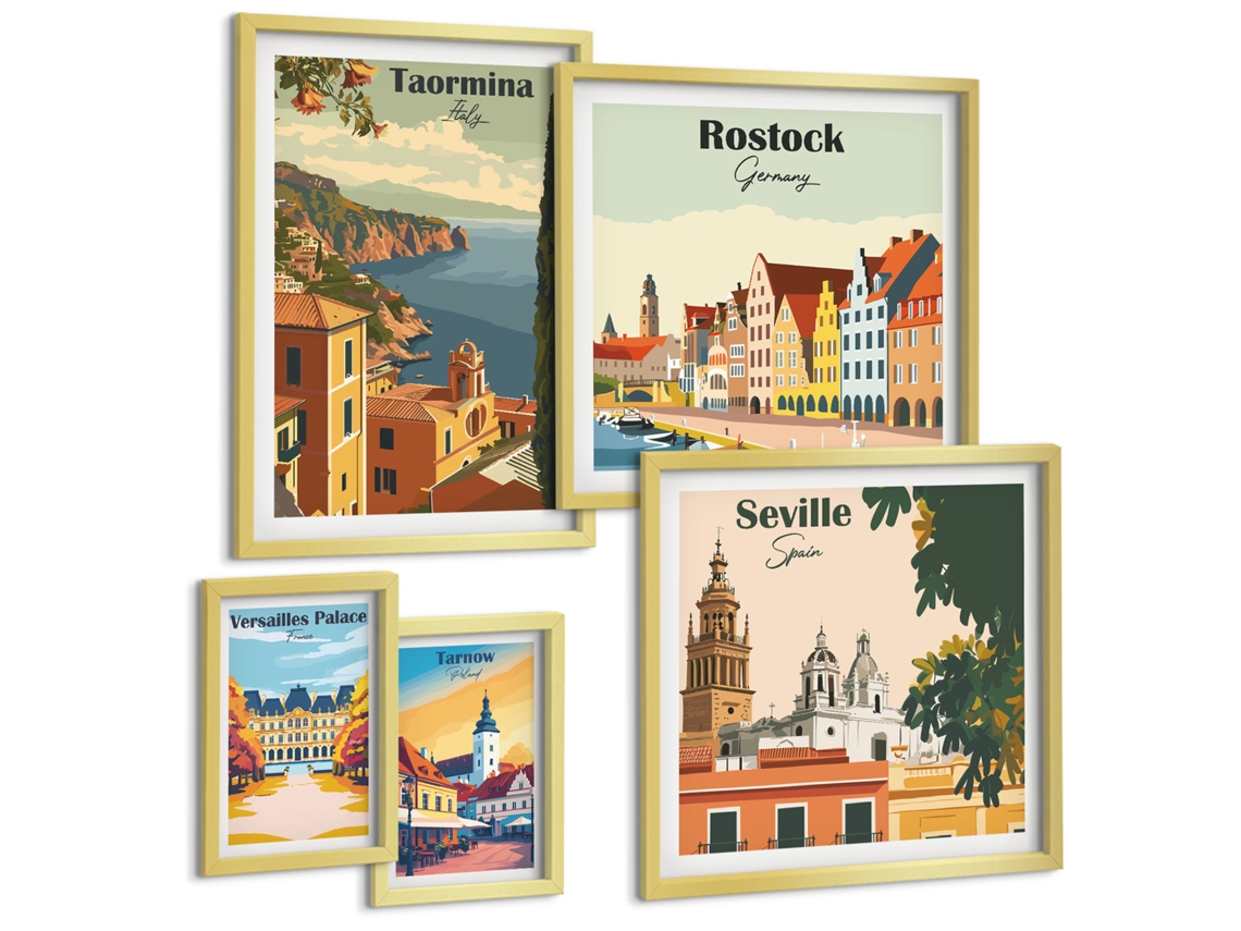 Quadros Decorativos Para Parede Romãs, Pêssegos, Limões Moldura Dourada Imagens Para Um Quarto Infantil Espelharte (conjunto De 5 Imagens)