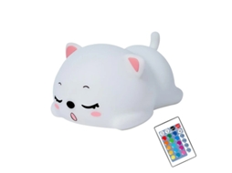 Candeeiro De Gato Adormecido Com Controlo Remoto Silicone Kitty Night Light Para Crianças Bebés Meninas Recarregável Fofa Luz Noturna Kawaii Bestvite