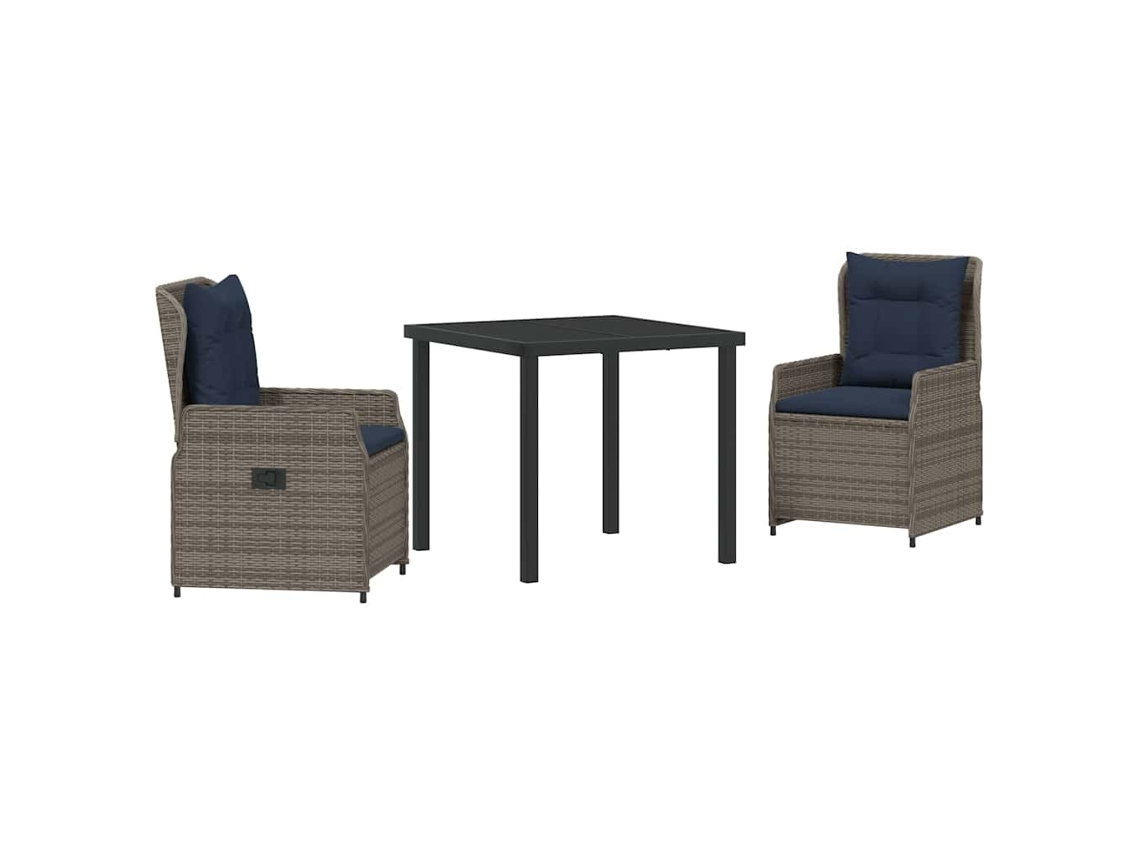 Conjunto 3 De Jantar De Jardim Vidaxl Cinza Vime