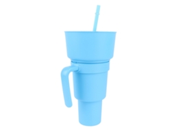 Copo De Bebida E Lanche 2 Em 1 Com Canudo, Azul Escuro