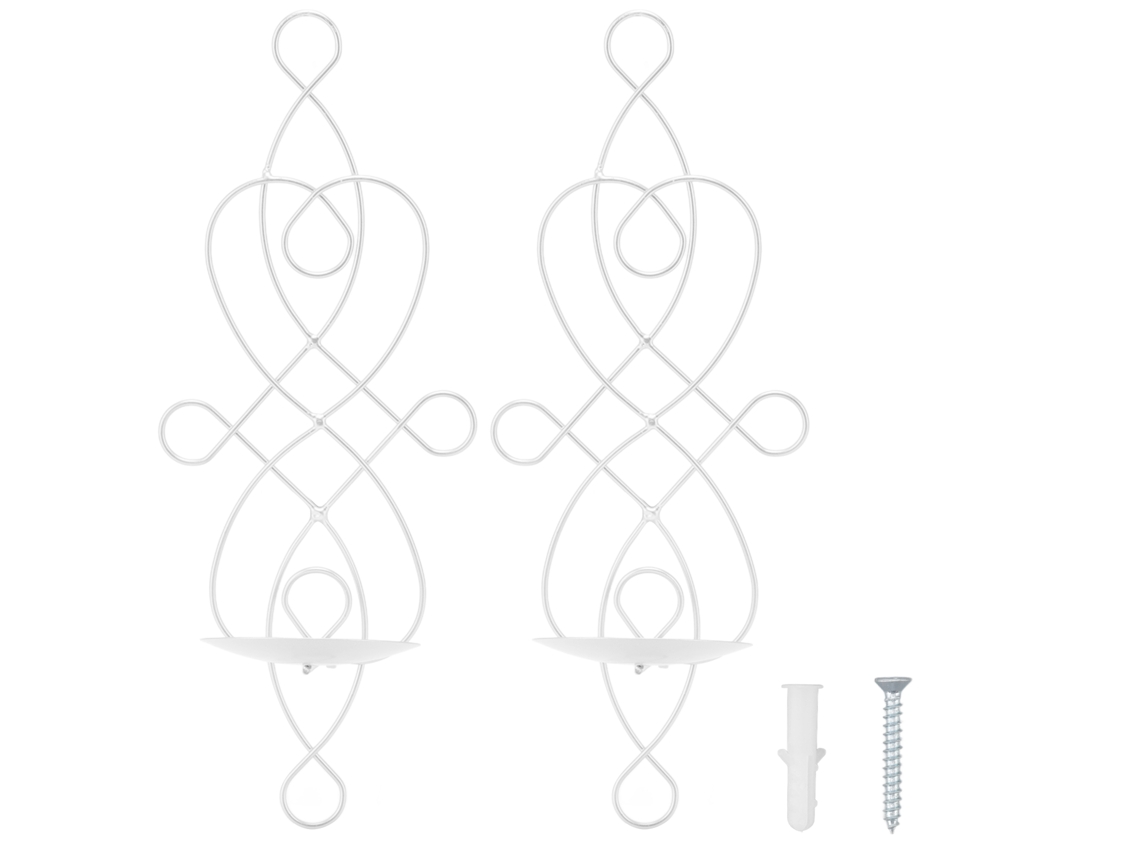 2 Piezas Portacandiles De Pared De Hierro Plegable Resistente A La Deformación Para Dormitorio Y Comedor Blanco