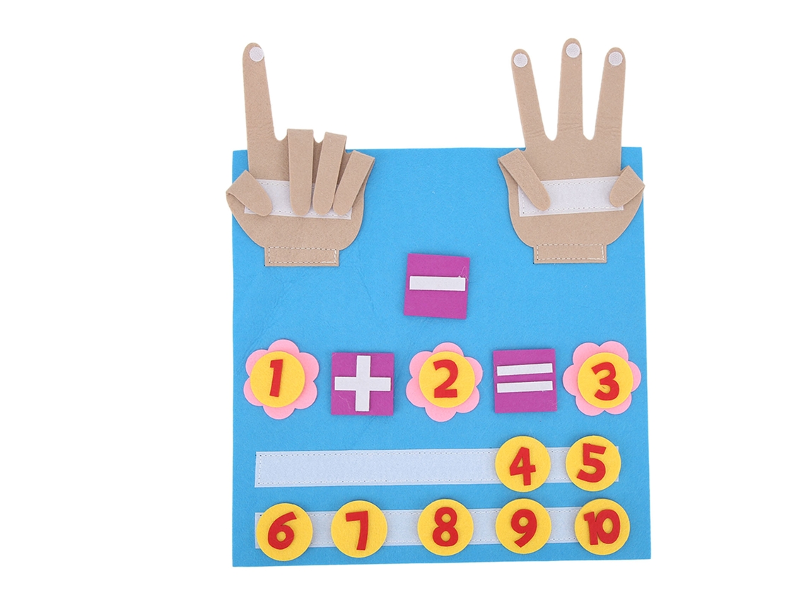 Livro educativo de feltro com jogo Montessori de adição e subtração para crianças.