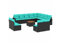 Conjunto de Sofá de Jardim, 13 Peças, Almofadas, Rattan Preto MAISON EXCLUSIVE