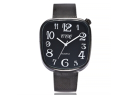 Relógio de quartzo moderno com pulseira de malha metálica para pulso (preto)