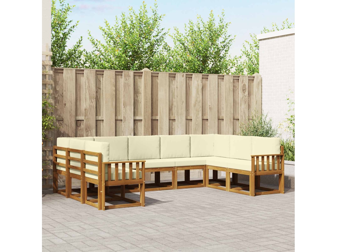 Vidaxl Conjunto De Sofás Para Exterior 9 Pcs Natural E Creme
