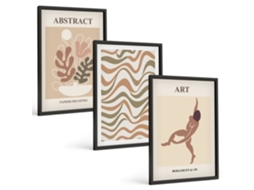 Quadros Decorativos Para Parede Padrões Boho Abstratos Matisse Moldura Preta Quadros Para O Escritório Espelharte (3 Piezas De 40x60 Cm)