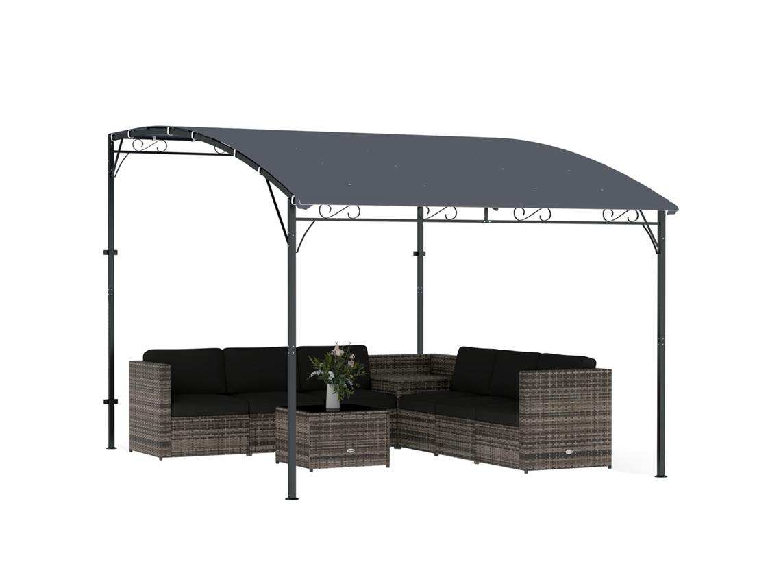 Gazebo Metálico com Poliéster, 16 Furos de Drenagem, Cinza, 3,8x2,8 M