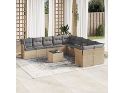 Vidaxl 11 Pcs Conjunto Sofás De Jardim C/ Almofadões Vime Pe Bege