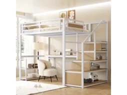 Cama Alta Metal Branco 140x200 Escrivaninha Prateleiras