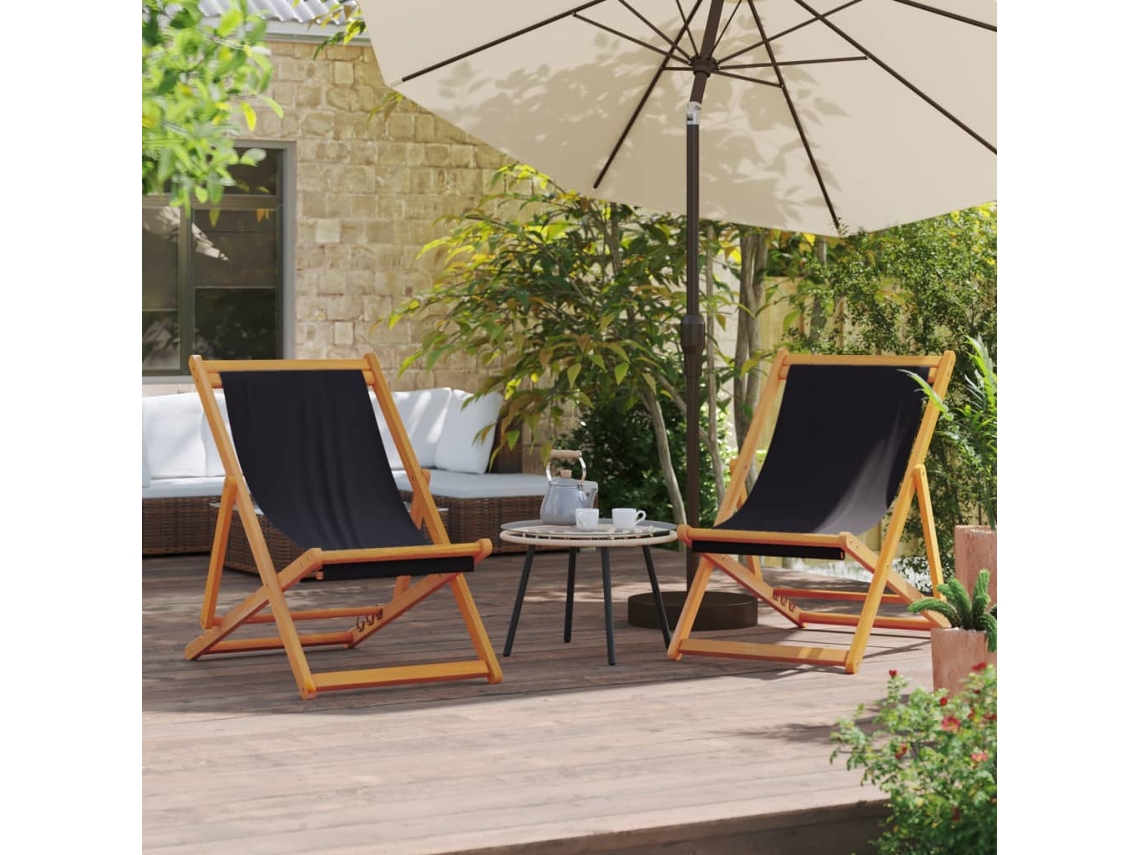 Cadeiras De Praia Dobráveis 2 Pcs Tecido Preto Dkd Home Decor