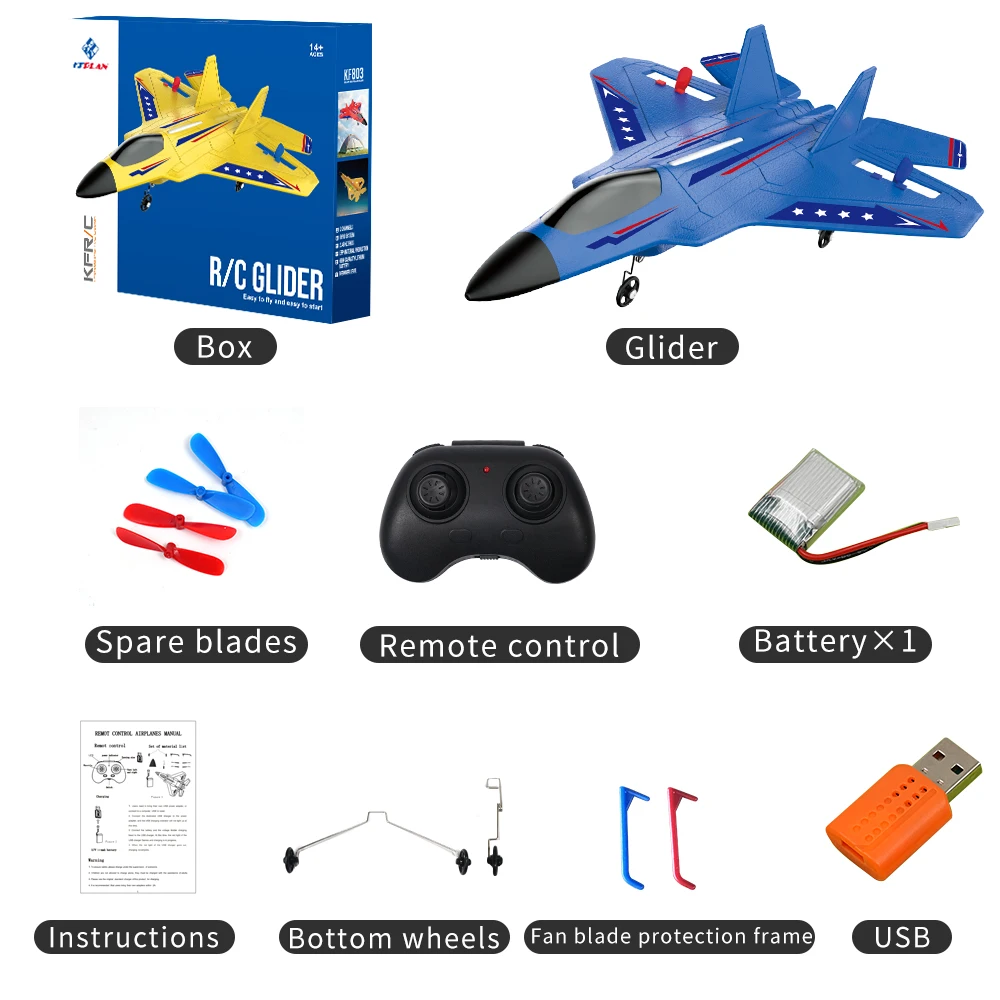 (azul) Avión De Combate F-22 Raptor, Planeador Radiocontrolado De 2,4 G Con Luces Led