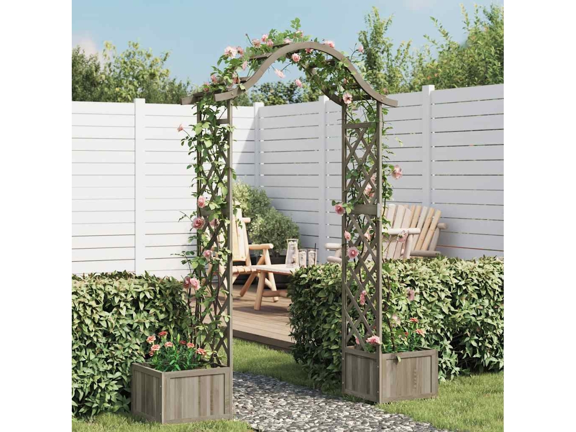 Vidaxl Pérgola De Jardim Com Vasos Madeira De Abeto Maciça Cinzento