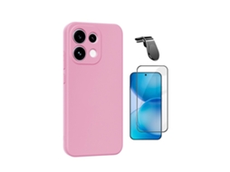 Kit Vidro Temperado Capa Silicone Líquido Suporte L Phonecare Para Oppo Reno16 Fs 5g - Rosa