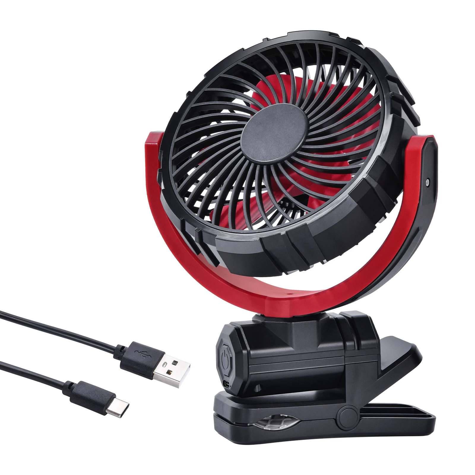 Ventilador De Carro Recarregável Usb Hipacool 2000mah Com Rotação De 900° E Sistema De Resfriamento Sem Escovas, Nas Cores Preto E Vermelho.