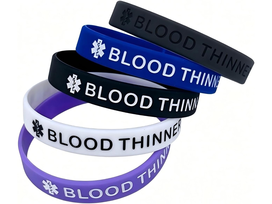 Conjunto de 5 Pulseiras Anticoagulantes de Silicone para Emergências, Prova D Água y Confortáveis, Com 20cm De
