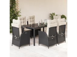 7 Pcs Conjunto De Jantar P/ Jardim C/ Almofadões Vime Pe Preto Dkd Home Decor