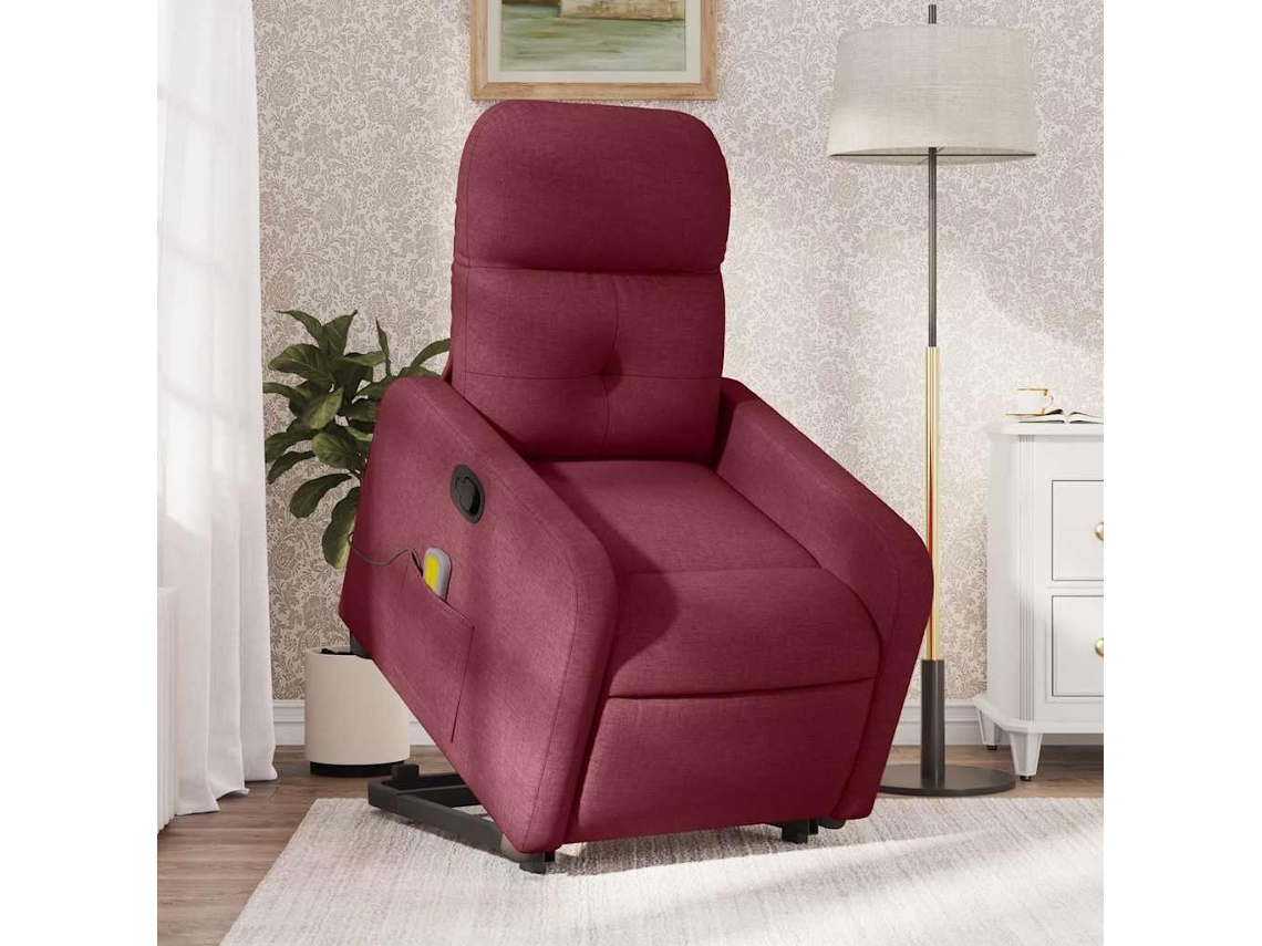 Vidaxl Poltrona De Massagens Reclin. Elevatória Tecido Vermelho Tinto