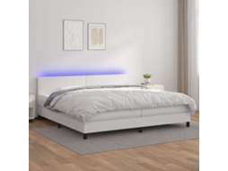 Vidaxl Cama Box Spring C/colchão/led 200x200cm Couro Artificial Branco