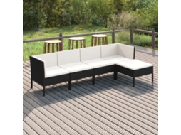 Conjunto 5 Peças Lounge De Jardim C/ Almofadões Vime Pe Preto Dkd Home Decor