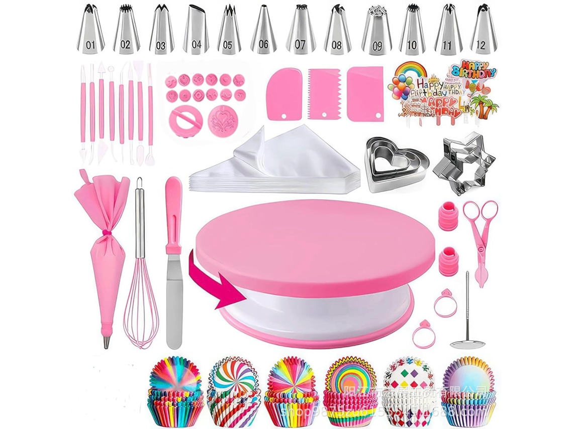 Kit De Confeitaria Com Prato Giratório E Bicos, Rosa Elysve