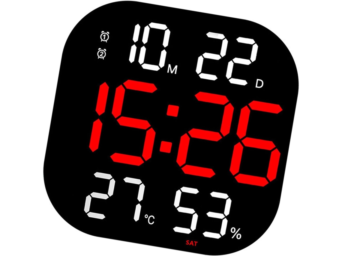 Despertador Multifuncional Com Grande Visor Led Que Exibe Hora, Data, Temperatura E Alarme De Fácil Leitura.