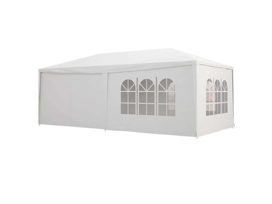 Tenda De Jardim 583x293 Cm Para Festas Com 4 Janelas 2 Portas Com Fecho De Correr 6 Paredes Laterais Branco