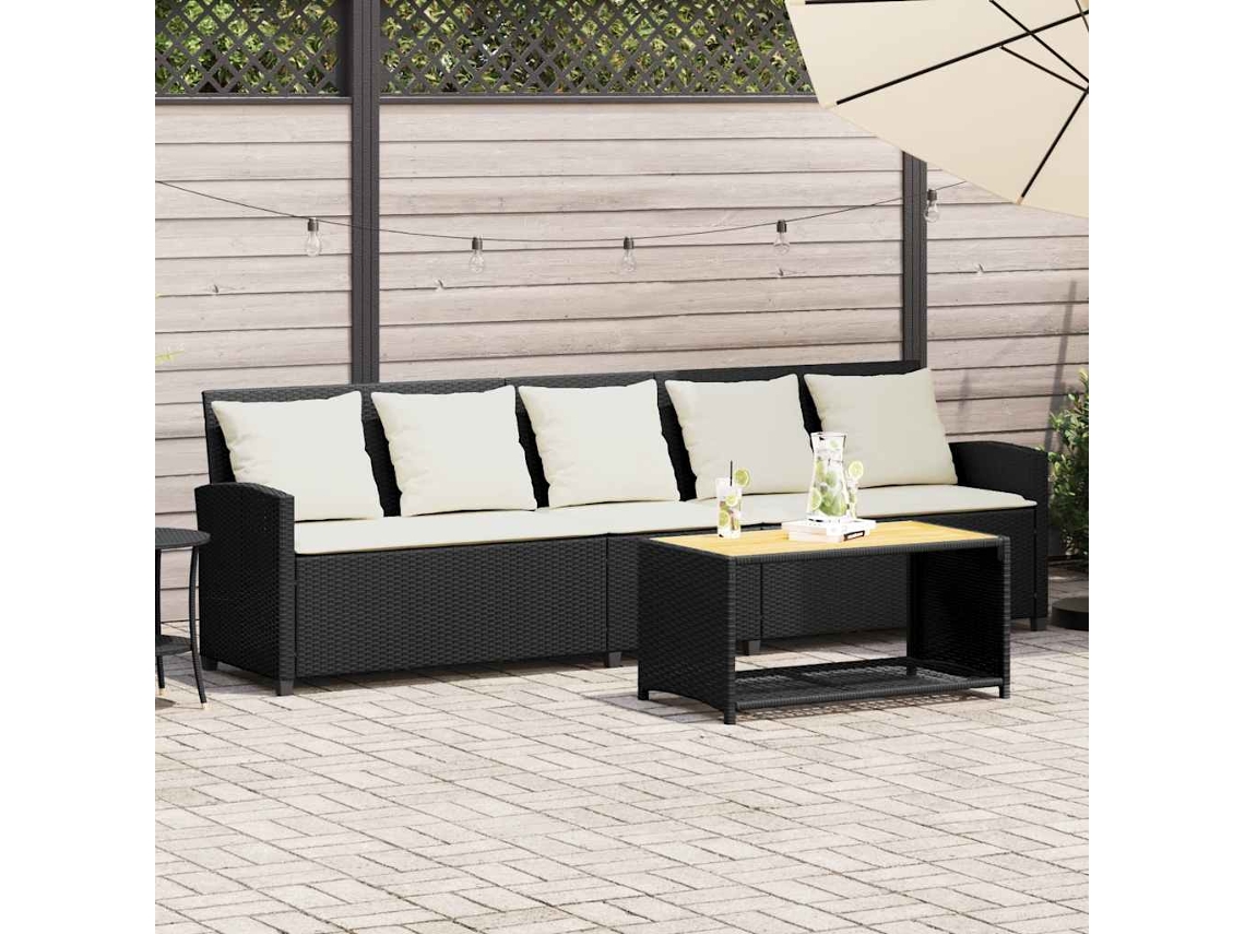 Vidaxl Sofá de Jardim 5 Lugares com Almofadões Vime Pe Preto