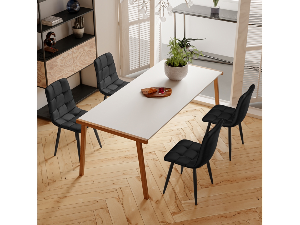 Cadeiras de Jantar SIMURQ Veludo Preto, Conjunto de 4 , Cadeiras de Cozinha Ergonómicas com Estrutura Metálica, Fácil Montagem (44x41x86cm)