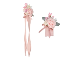 Laxiscreed Corsagem De Pulso Rosa Com Nome De Noiva E Boutonnière Para Homens