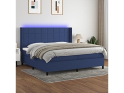 Cama Box Spring C/ Colchão E Led 200x200 Cm Tecido Azul