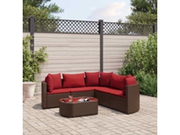 Vidaxl 6 Pcs Conjunto De Sofás Jardim C/ Almofadões Vime Pe Castanho