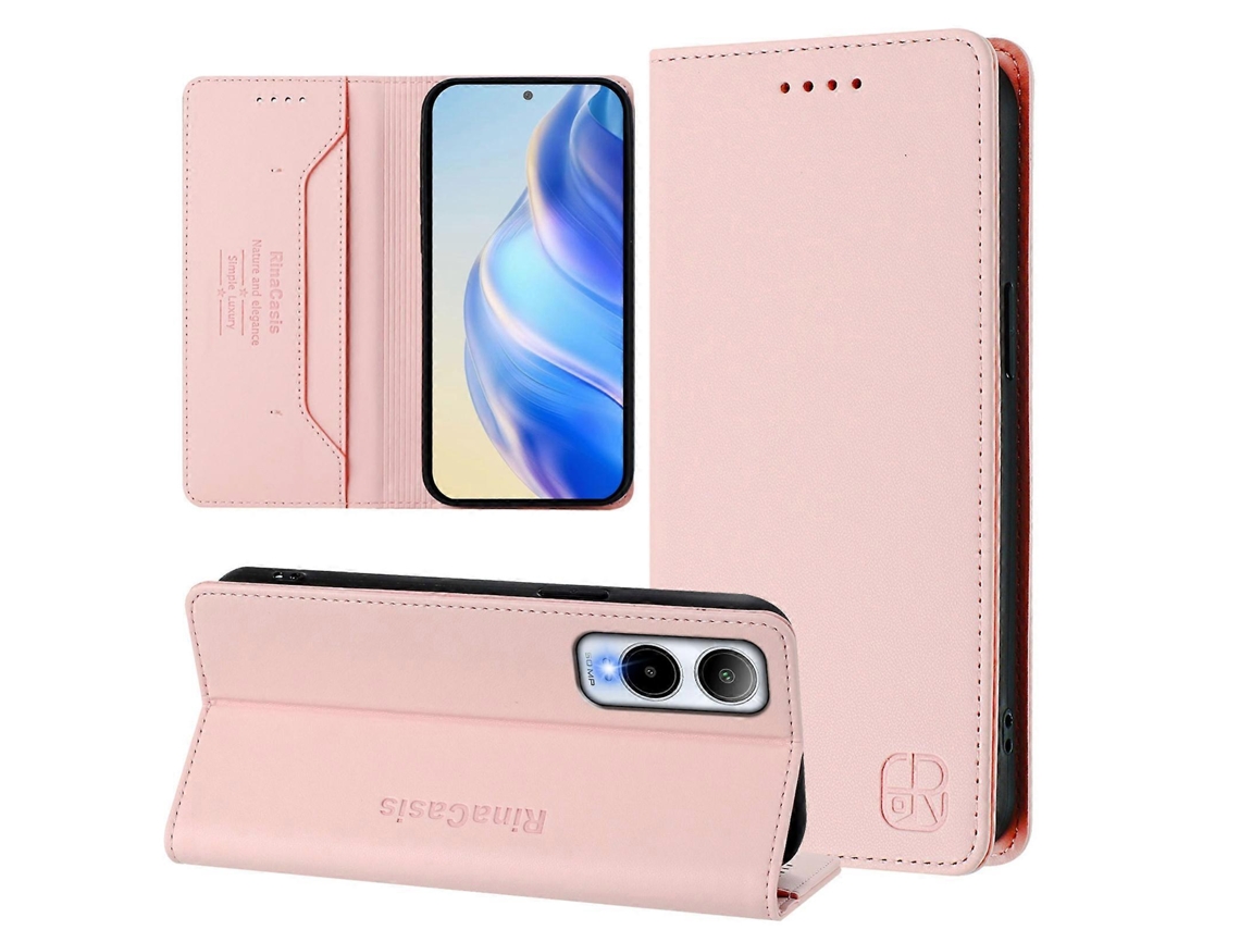 Capa De Couro Para Celular Rc01 Com Dupla Dobra Magnética E Rfid