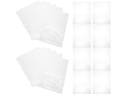 Folhas protetoras transparentes para pastas A5, 30 unidades, 10 x 15 cm, em plástico PP resistente com pré-furos.