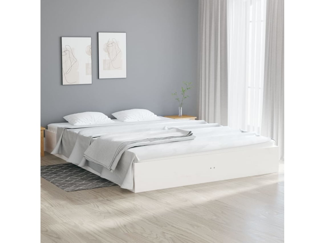 Estrutura De Cama 140x200 Cm Madeira Maciça Branco