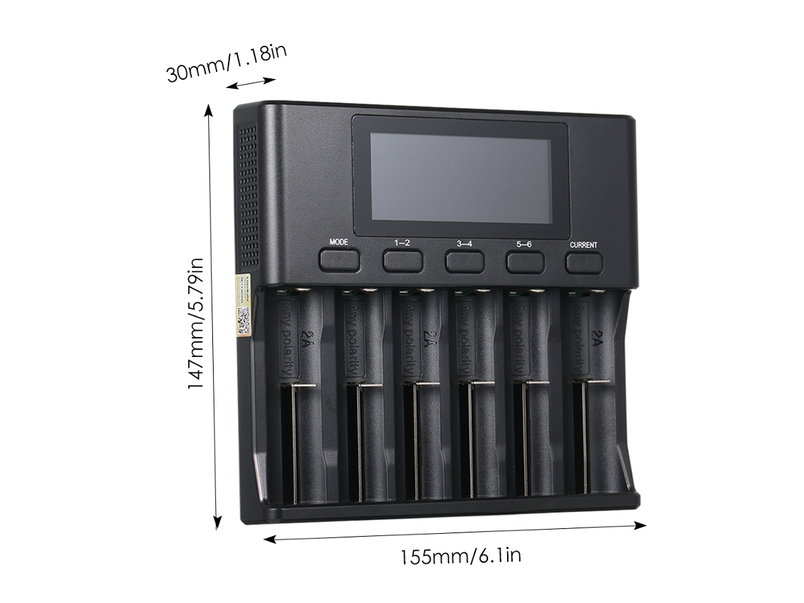 Carregador Inteligente Liitokala Lii S6 6 Slots para Baterias 3.7V Li-ion 3.8V Imr NiMH com LCD