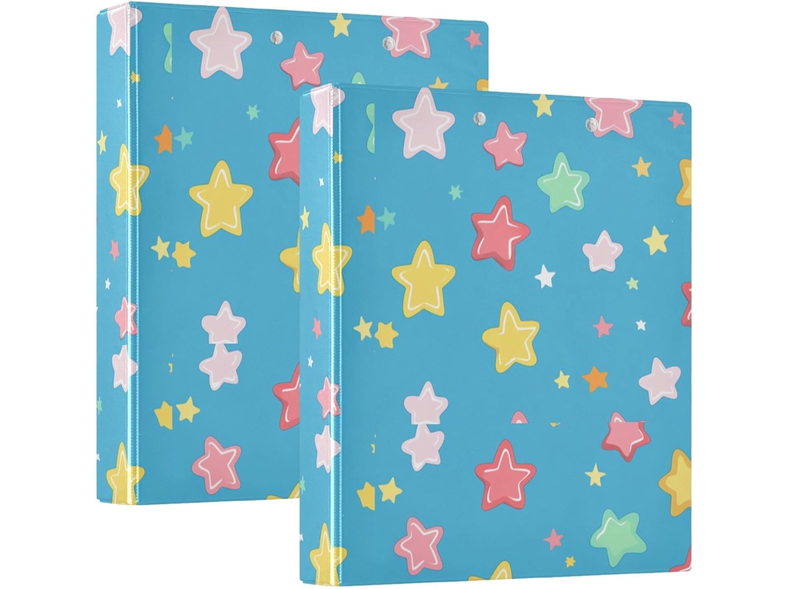 Pasta escolar colorida com estrelas, pacote com 1,5 pacotes e sacos internos, embalagem com 1 ou 2 unidades, material escolar, 200 folhas.