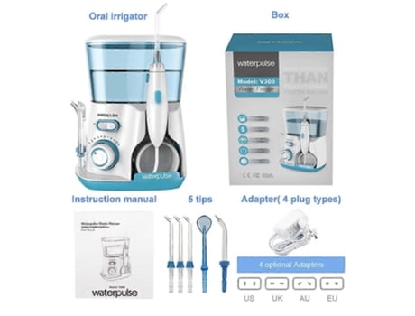 Irrigador Oral Waterpulse V300g 5 peças Pontas Fio Dental de Água Limpador Elétrico 800ml Higiene Oral Fio Dental para Cuidados Orais Zmliyecqns