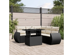 Vidaxl 6 Pcs Conjunto Sofás De Jardim C/ Almofadões Vime Pe Preto