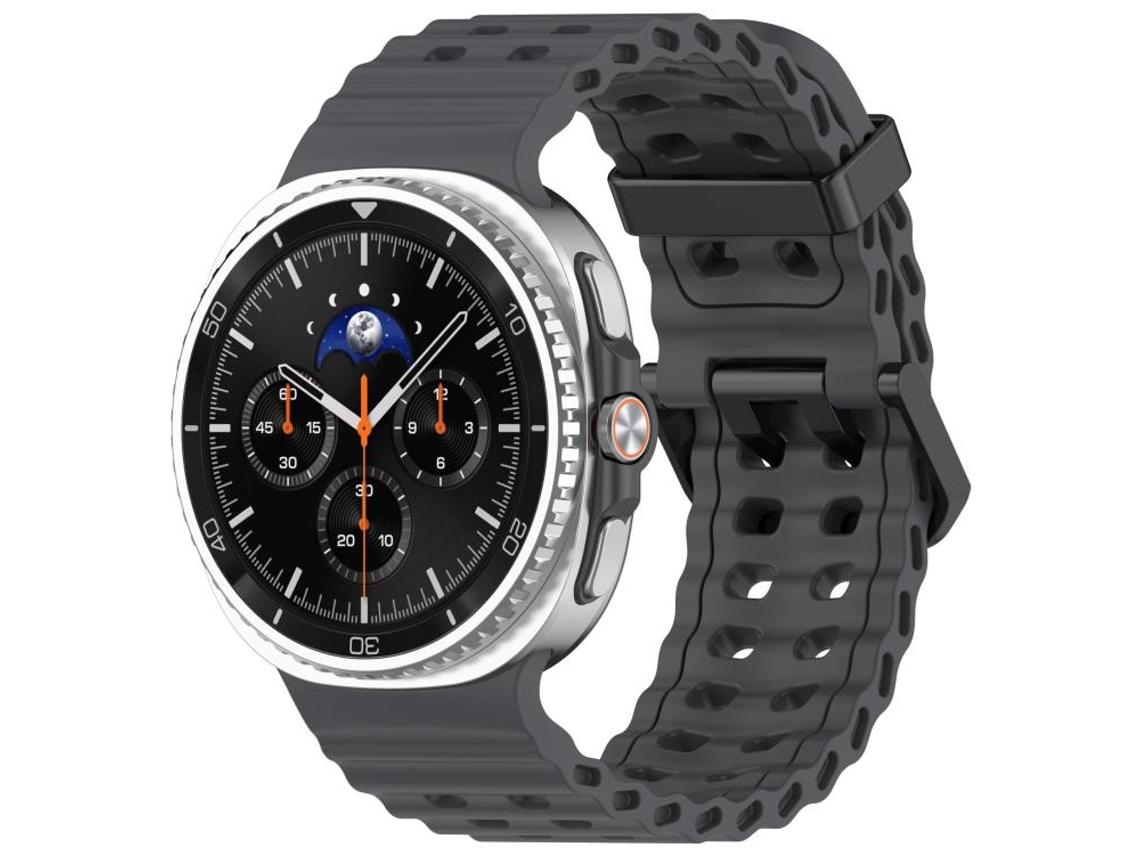 Bracelete Para Samsung Galaxy Watch 8/8 Classic - Silicone Com Furos Duplos E Fivela Preta | Cor Sólida - Cinza Titânio