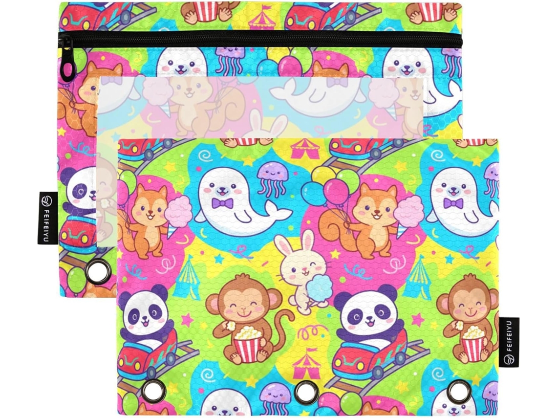 Pastas transparentes com saco interno para 3 unidades, pacote com 2 unidades, para professores, mesa, animais felizes