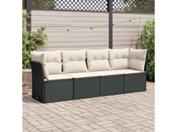 Vidaxl 4 Pcs Conjunto De Sofás Para Jardim C/ Almofadões Vime Pe Preto