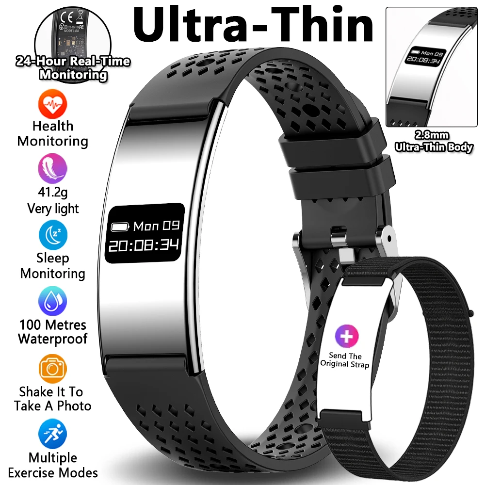 Pulseira Inteligente com Monitoramento de Frequência Cardíaca e Sono, Lembretes de Chamadas e Função de Exercício. MDUG (preta)