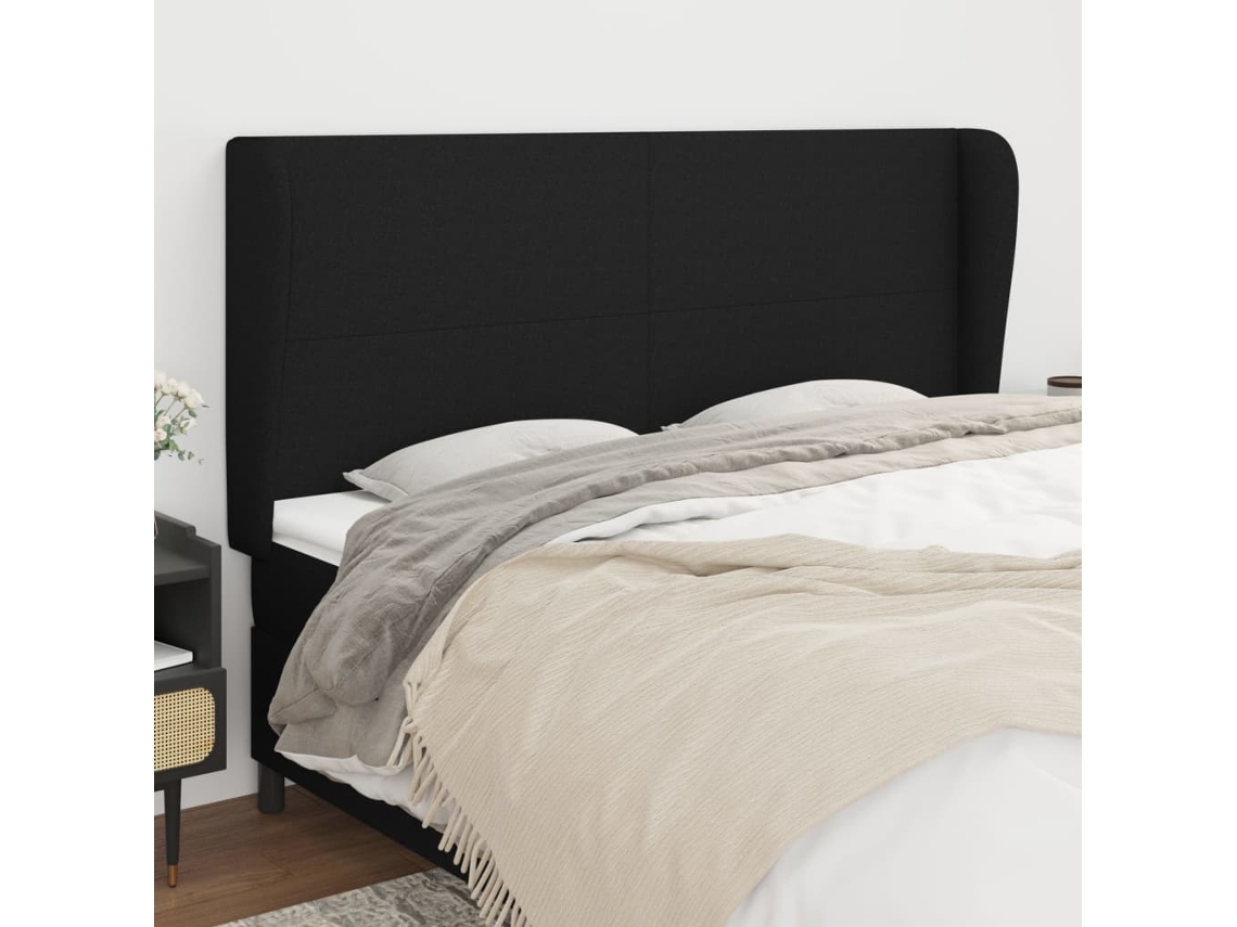 Vidaxl Cabeceira De Cama C/ Abas Tecido 203x23x118/128 Cm Preto